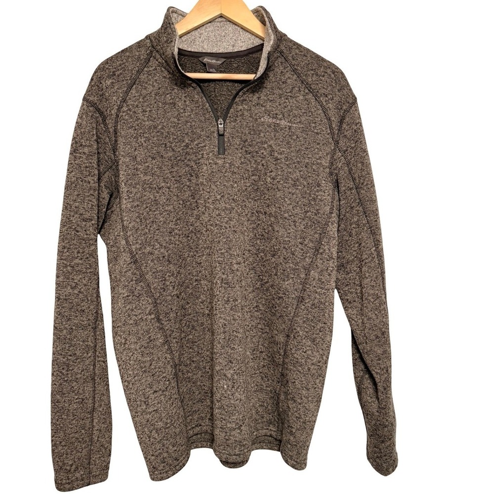 Eddie Bauer Fleece Pullover Mens Tall Large Gray Sweater Knit Quarter Zip Sherpa